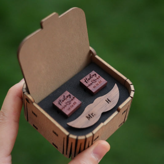 Custom Suit Cufflink & Tie Clip Set With Box, Groomsmen Cufflink,Engraved Wooden Box,Suit Tie  Accessories,Best Man Gift,Anniversary Gift