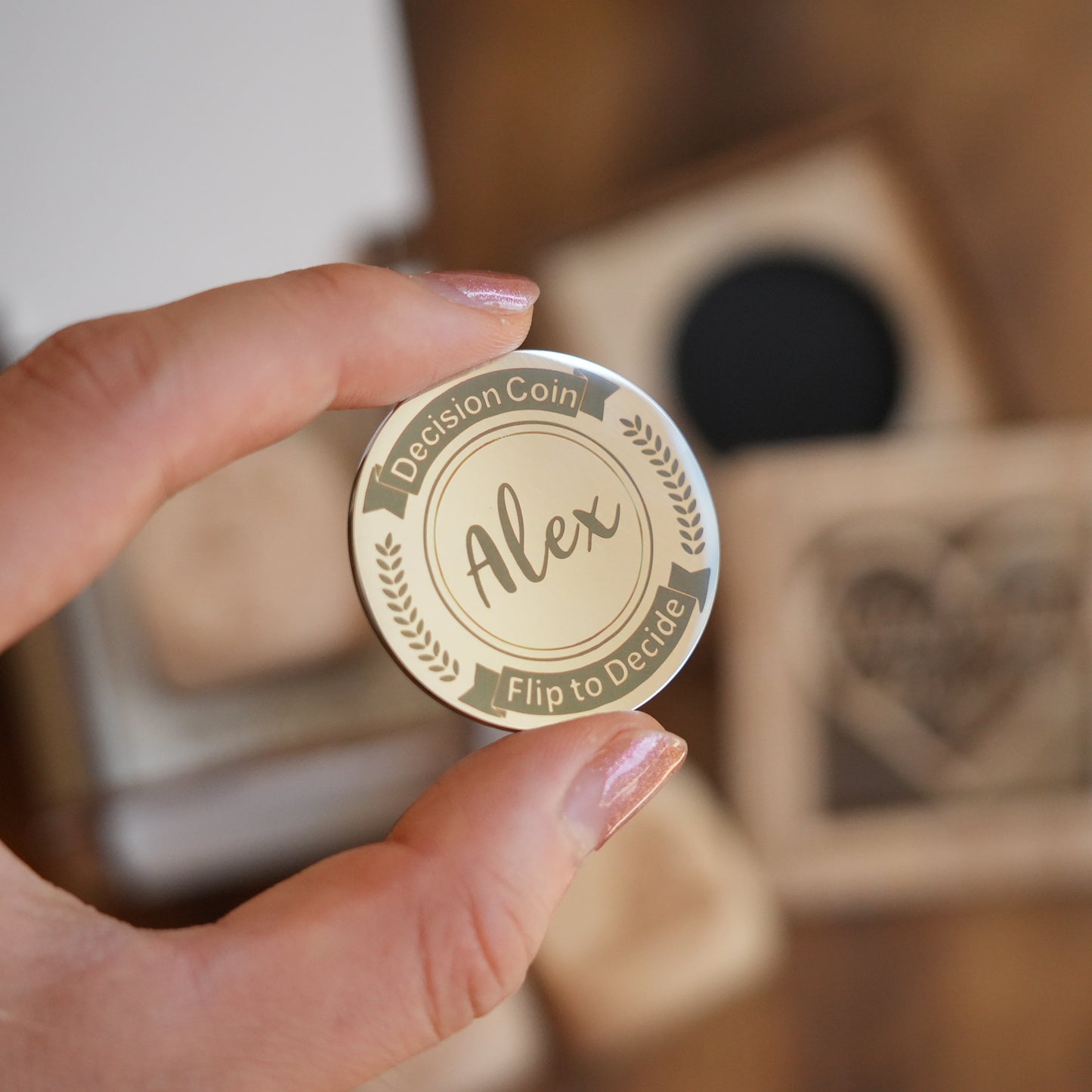 Personalized Decision Coin And Dice Set With Box,Wooden Dice And Metal Coin,Gift For Couple,Wedding Gift,Valentine Gift