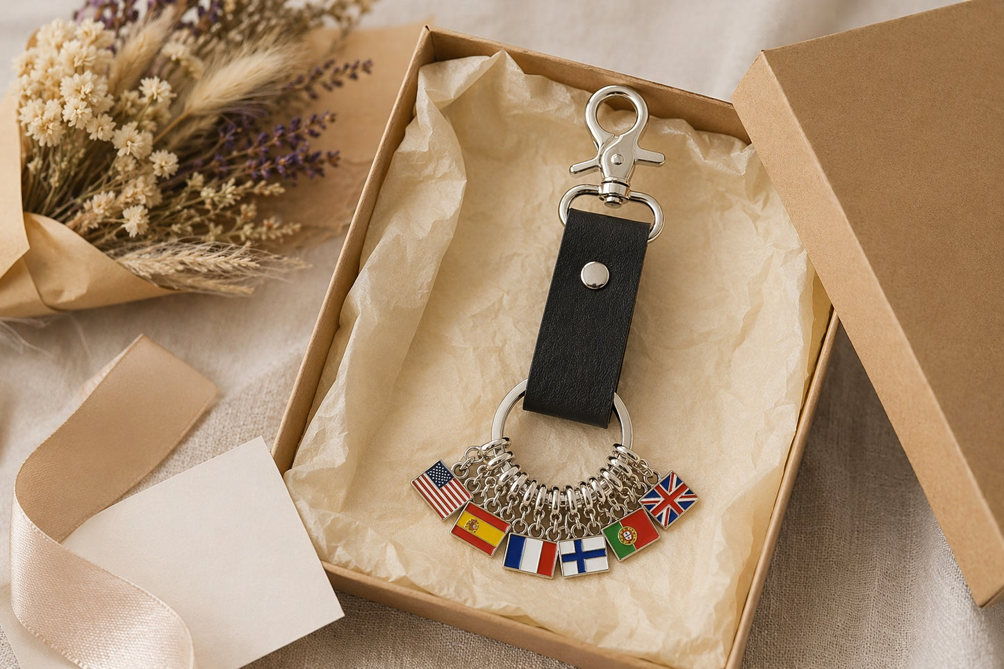 Personalized Leather Flag Keychain, Custom  Country Flag Bag Charm, Travel Souvenir Gift,  Traveler Keepsake Accessory