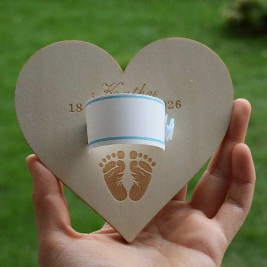 Personalized Baby Maternity Bracelet Holder, Wooden Heart Keepsake,Souvenir For Birth,Birth Gift Idea, Baby Information Support,Newborn Photo Souvenir