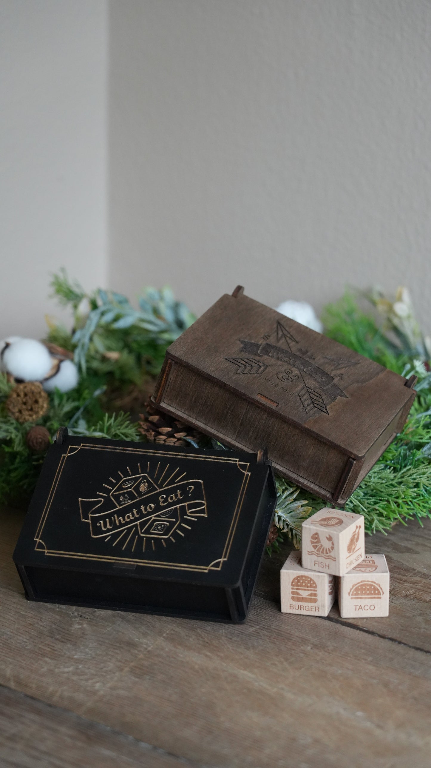 Personalized Decision Dice Set With Box,WoodenDice With Box,What To Eat Dice,Couples Dinner Idea Dice,12 Food Options Dice&;