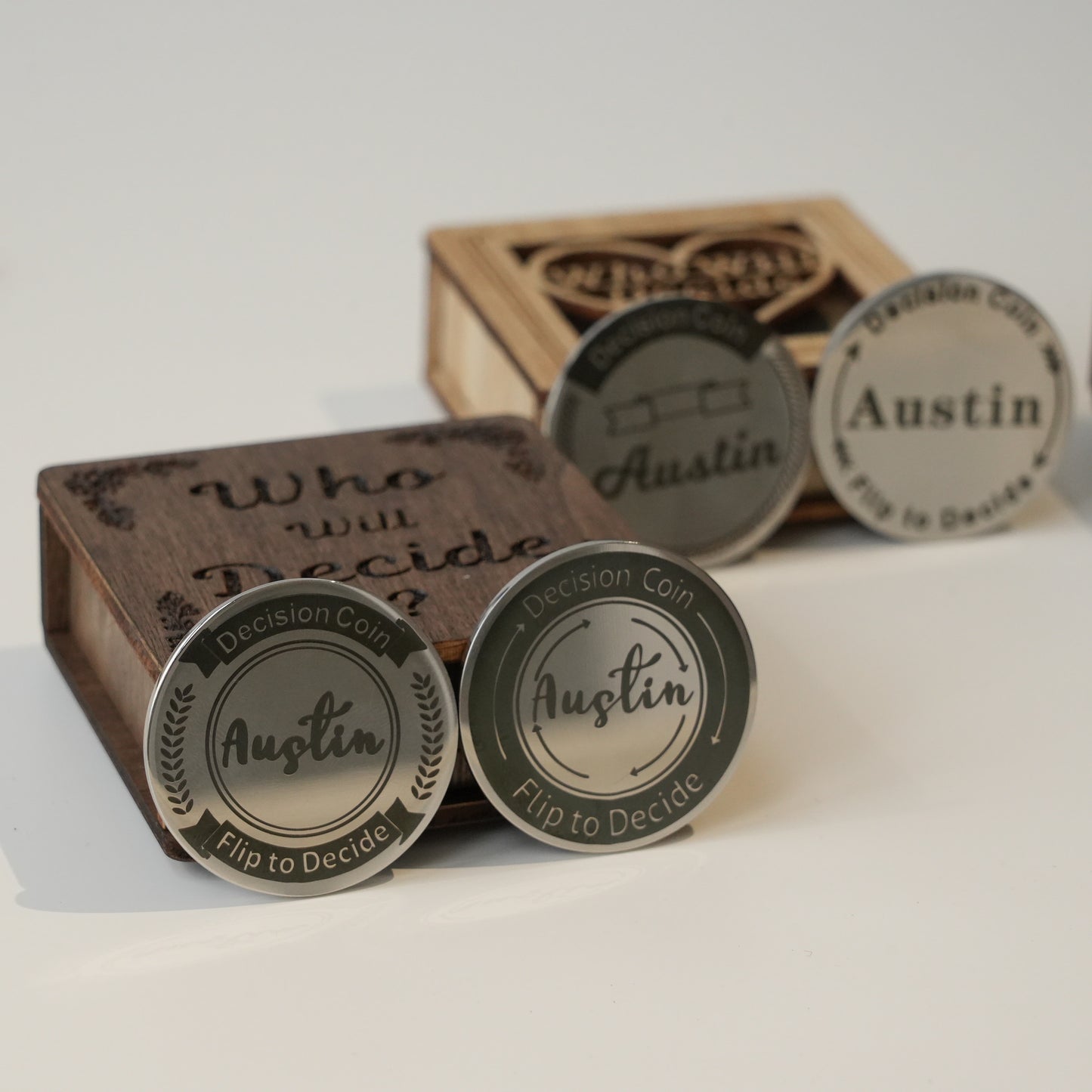 Personalized Decision Coin For The Couple,Classic Decision Maker,Challenge Coin,Decision Coin With Wooden Box,Valentines Gift