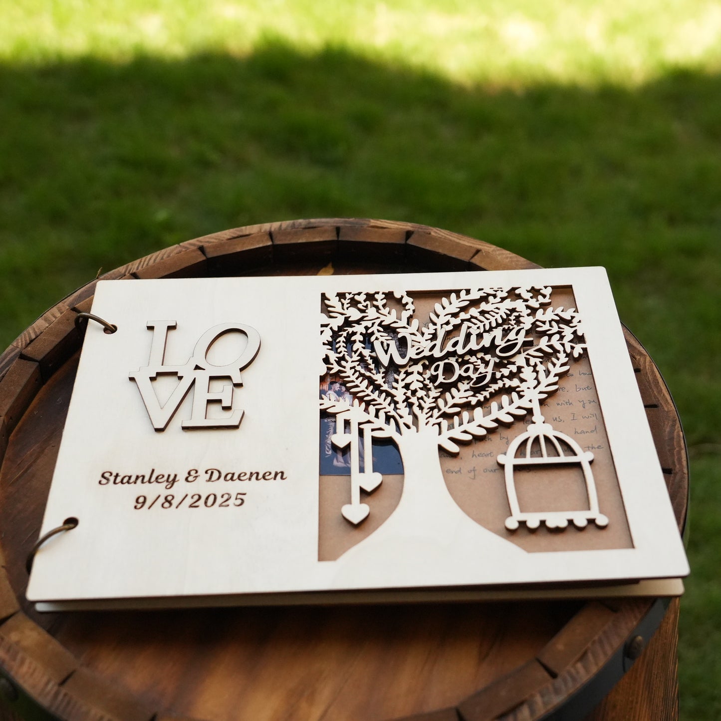 Personalized Wooden Wedding Guest Book,Elegant  Wooden Wedding Keepsake,Memory Album,Custom  Rustic Sign Book for Reception