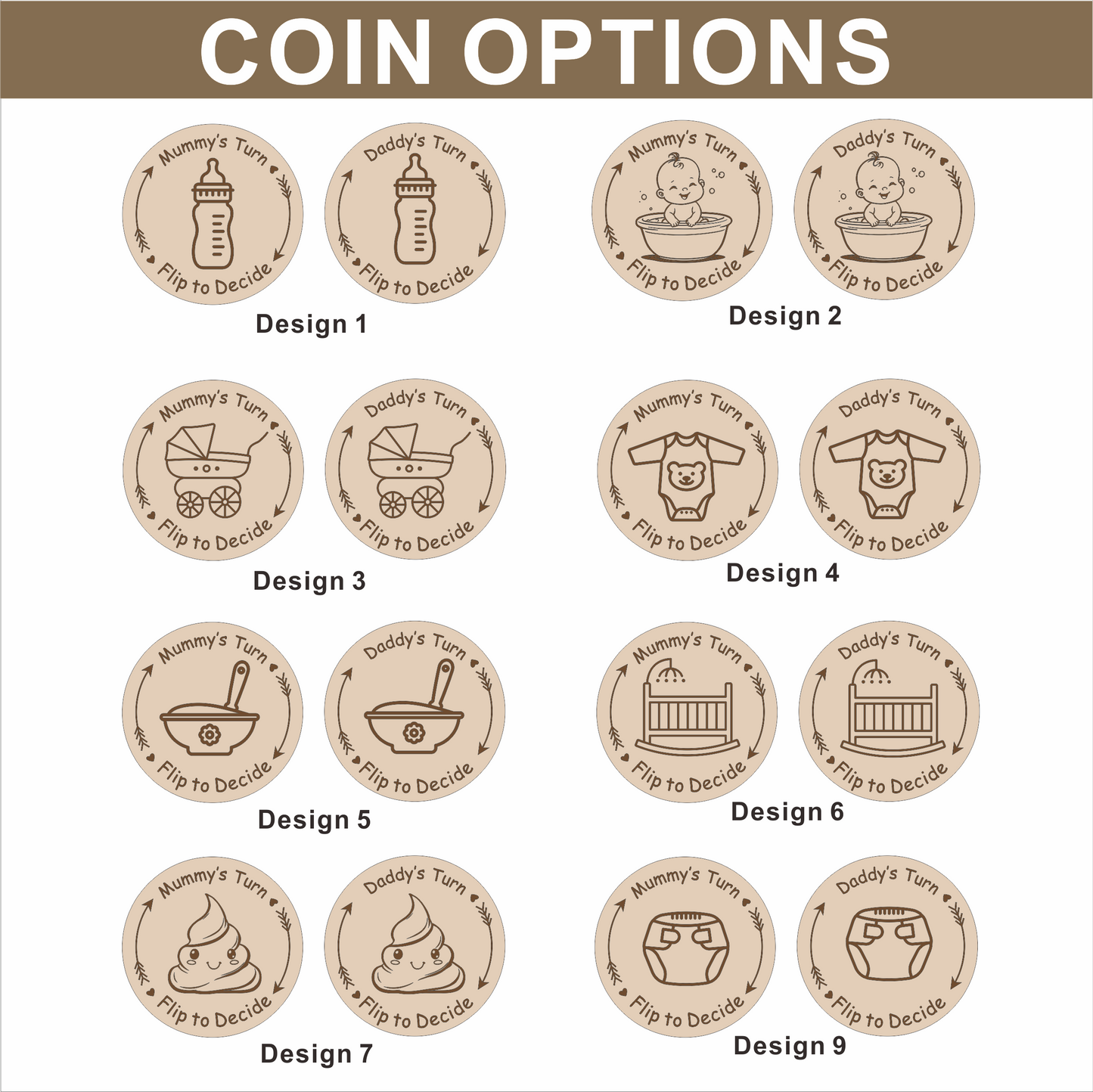 Personalized Baby Decision Coin With Bag,Engraved Parent Gift,New Mum Baby shower,Decision Flip Coin,New Baby Gift,Wooden Decision Maker