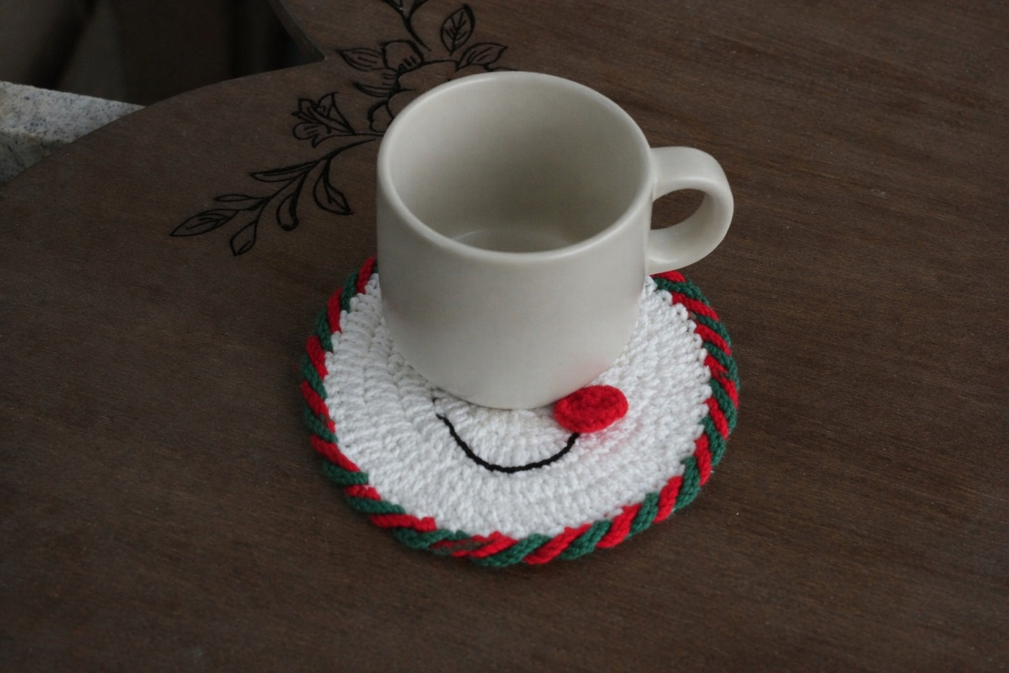 Handmade Crochet Christmas Coasters, Festive Red &  Green Holiday Table Decor, Winter Coffee Mug Rug,  Christmas Gift for Coffee Lovers