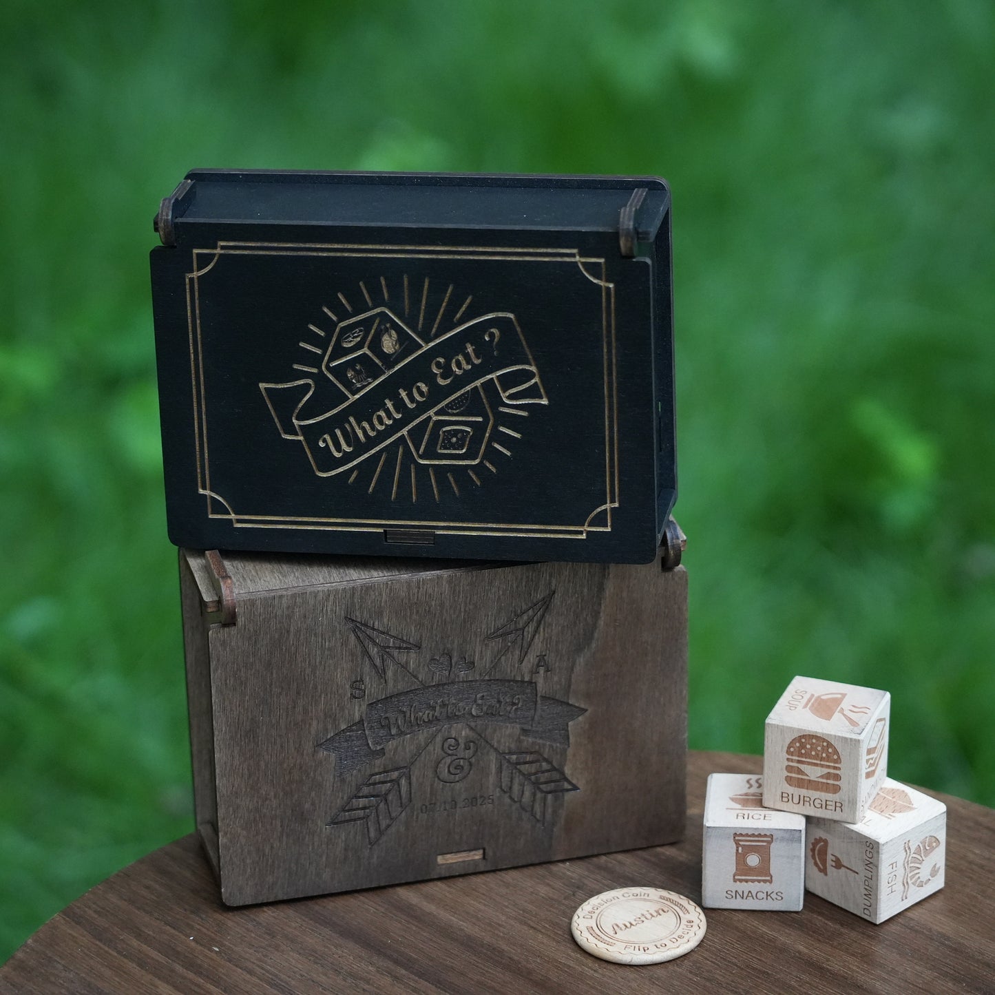Personalized Decision Dice Set With Box,WoodenDice With Box,What To Eat Dice,Couples Dinner Idea Dice,12 Food Options Dice&;