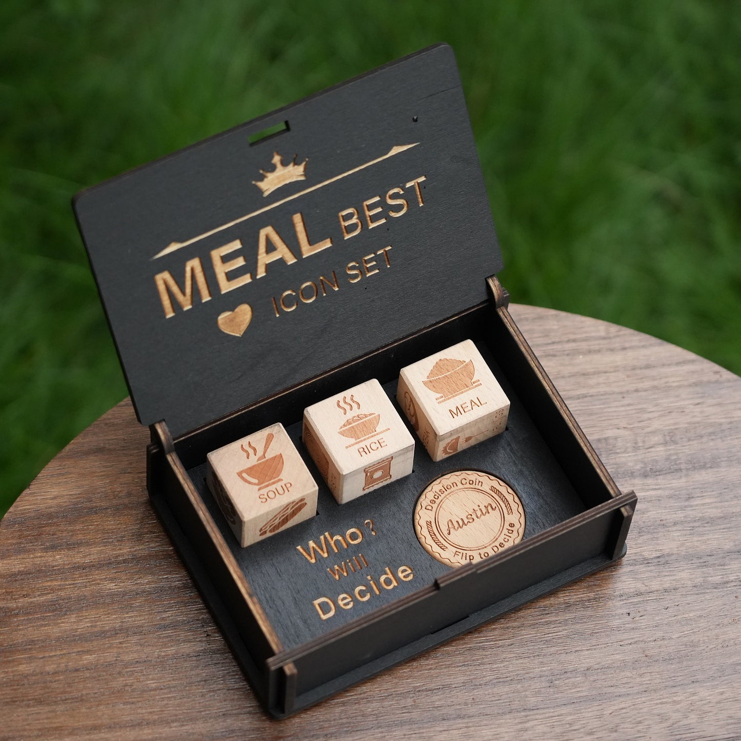 Personalized Decision Dice Set With Box,WoodenDice With Box,What To Eat Dice,Couples Dinner Idea Dice,12 Food Options Dice&;
