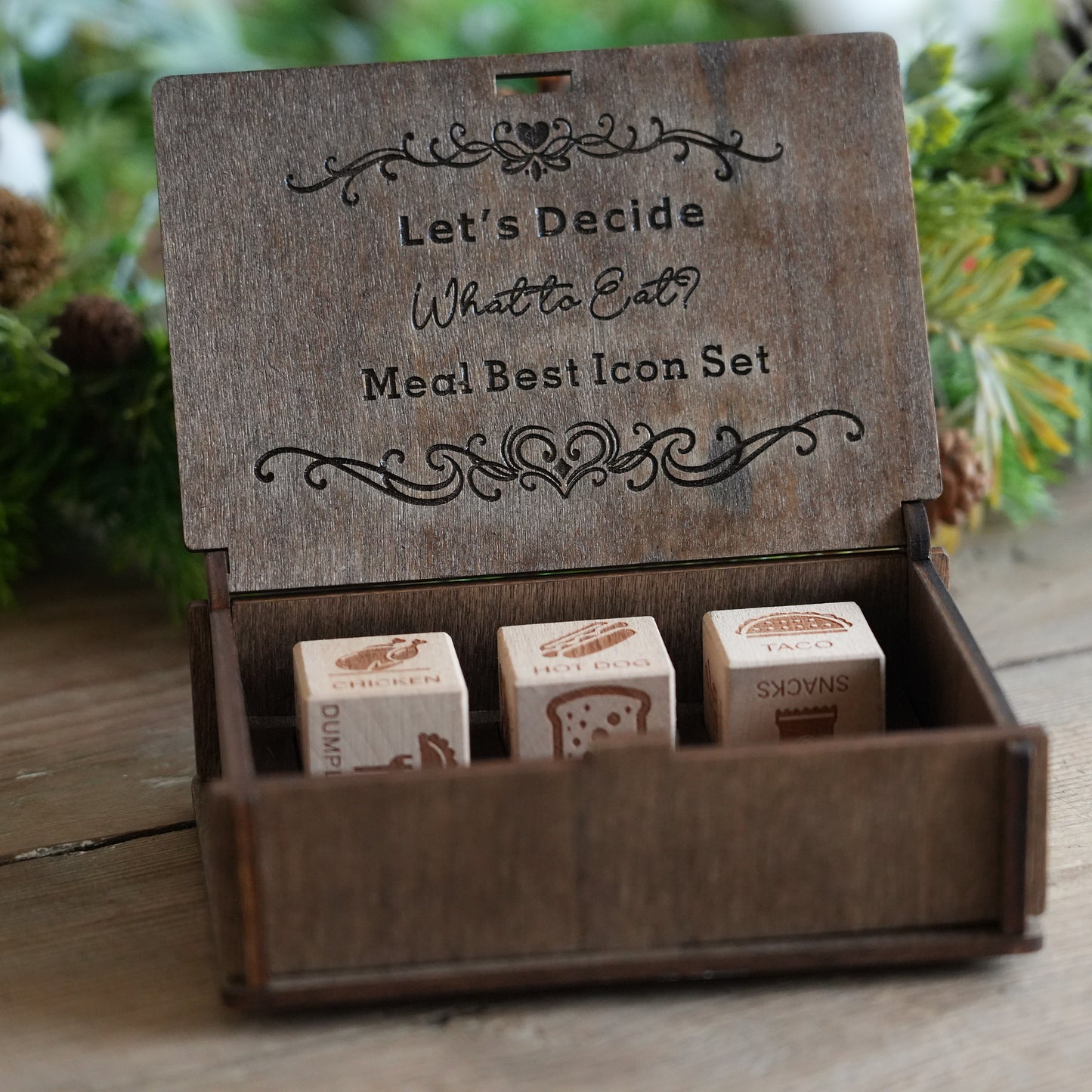 Personalized Decision Dice Set With Box,WoodenDice With Box,What To Eat Dice,Couples Dinner Idea Dice,12 Food Options Dice&;