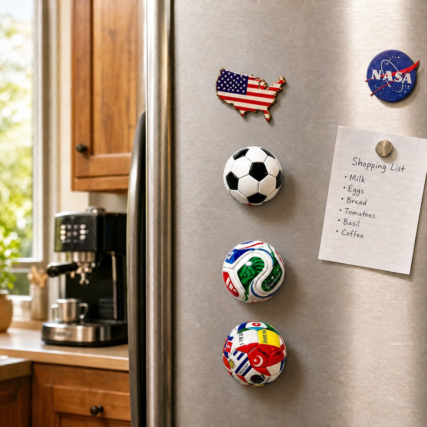 3D Half Soccer Ball Refrigerator Magnets, 3 Styles Black White Swirl World Flags Glossy Sports Magnets, Decorative Fridge Magnets for Kitchen Office Soccer Fan Gift