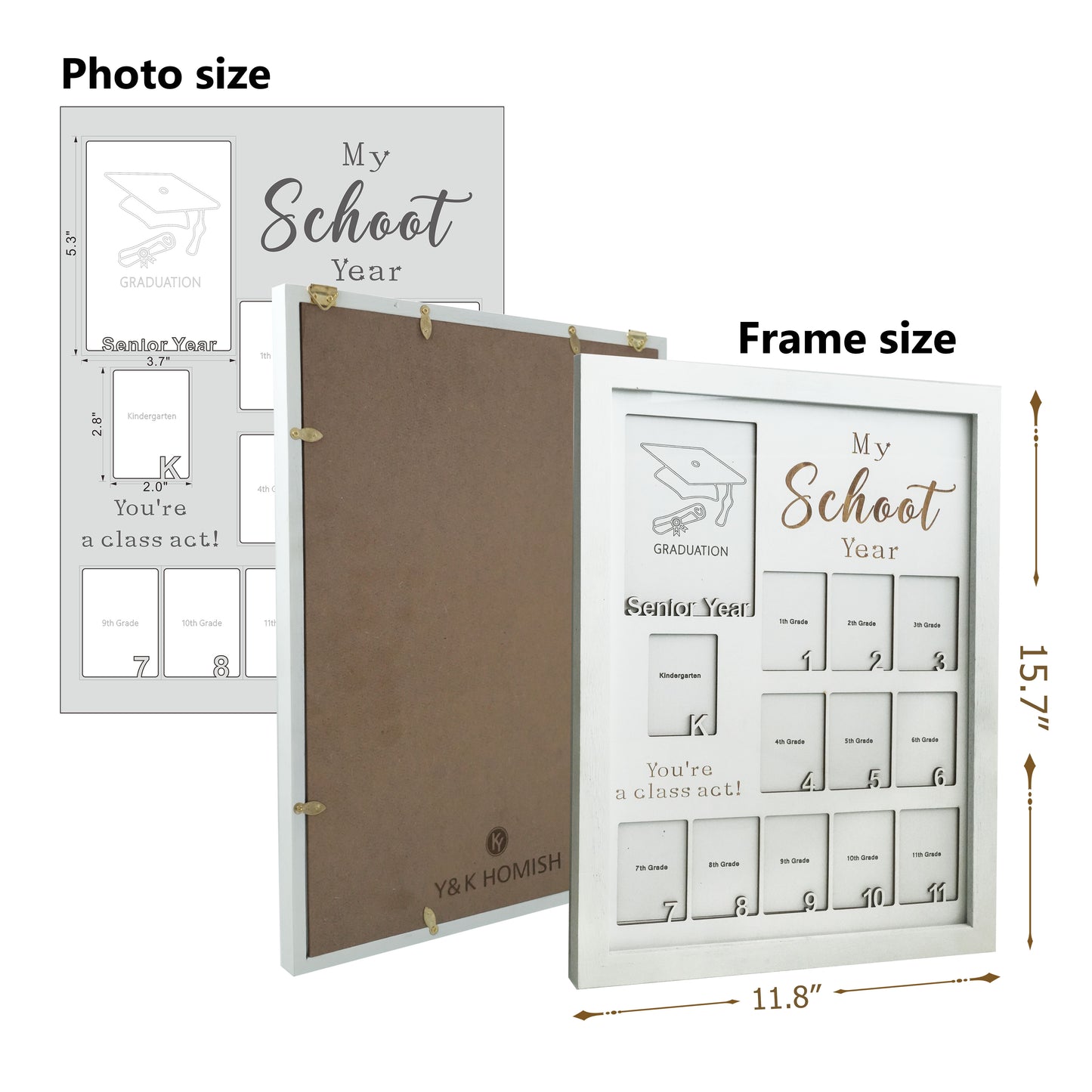 Personalized School Years Photo Frame,Pre K-12  Grade School Picture Frame,School Photo Keepsake, Display Graduation Memory Board