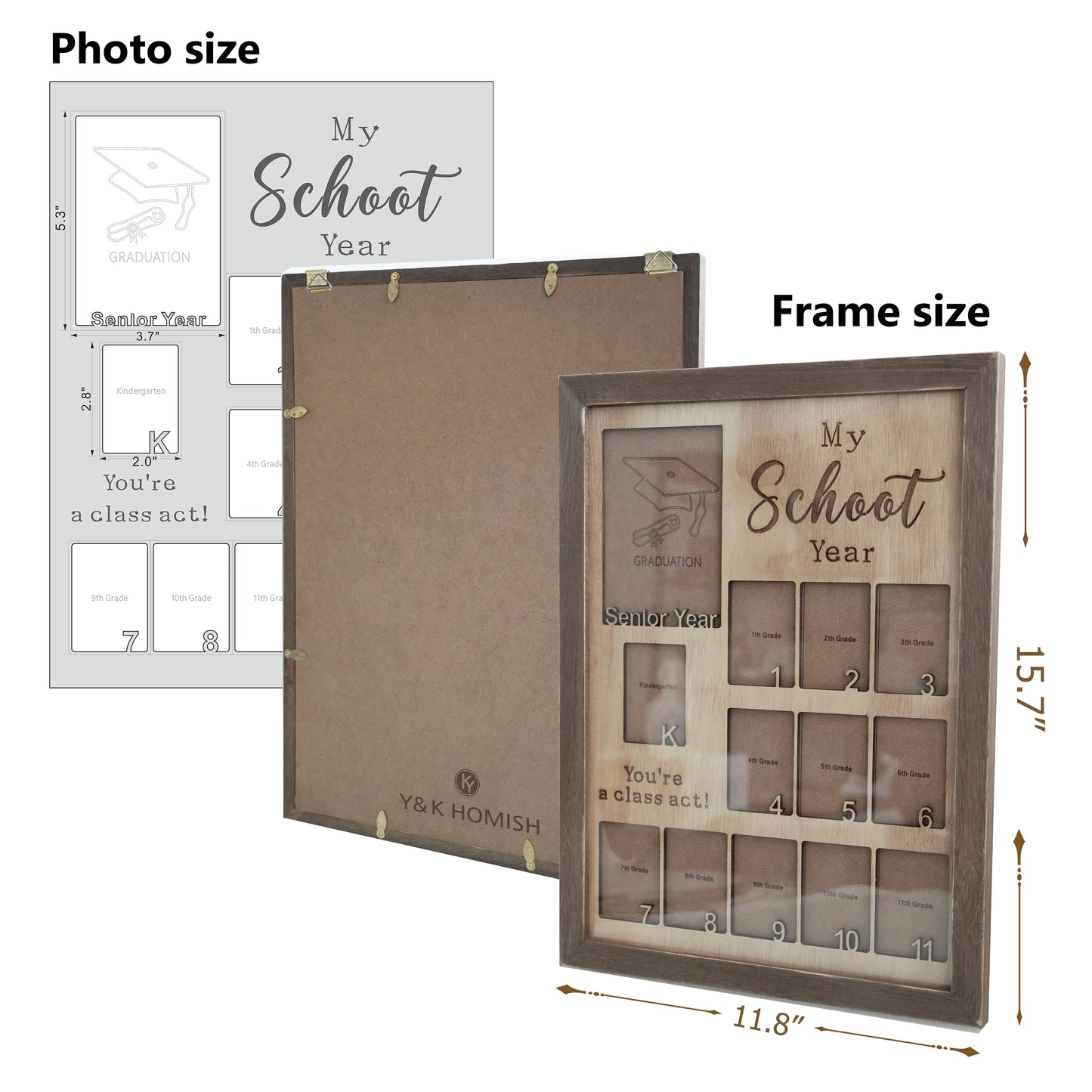 Personalized School Years Photo Frame,Display  Graduation Memory Board,Pre K-12 Grade School  Picture Frame,School Photo Keepsake