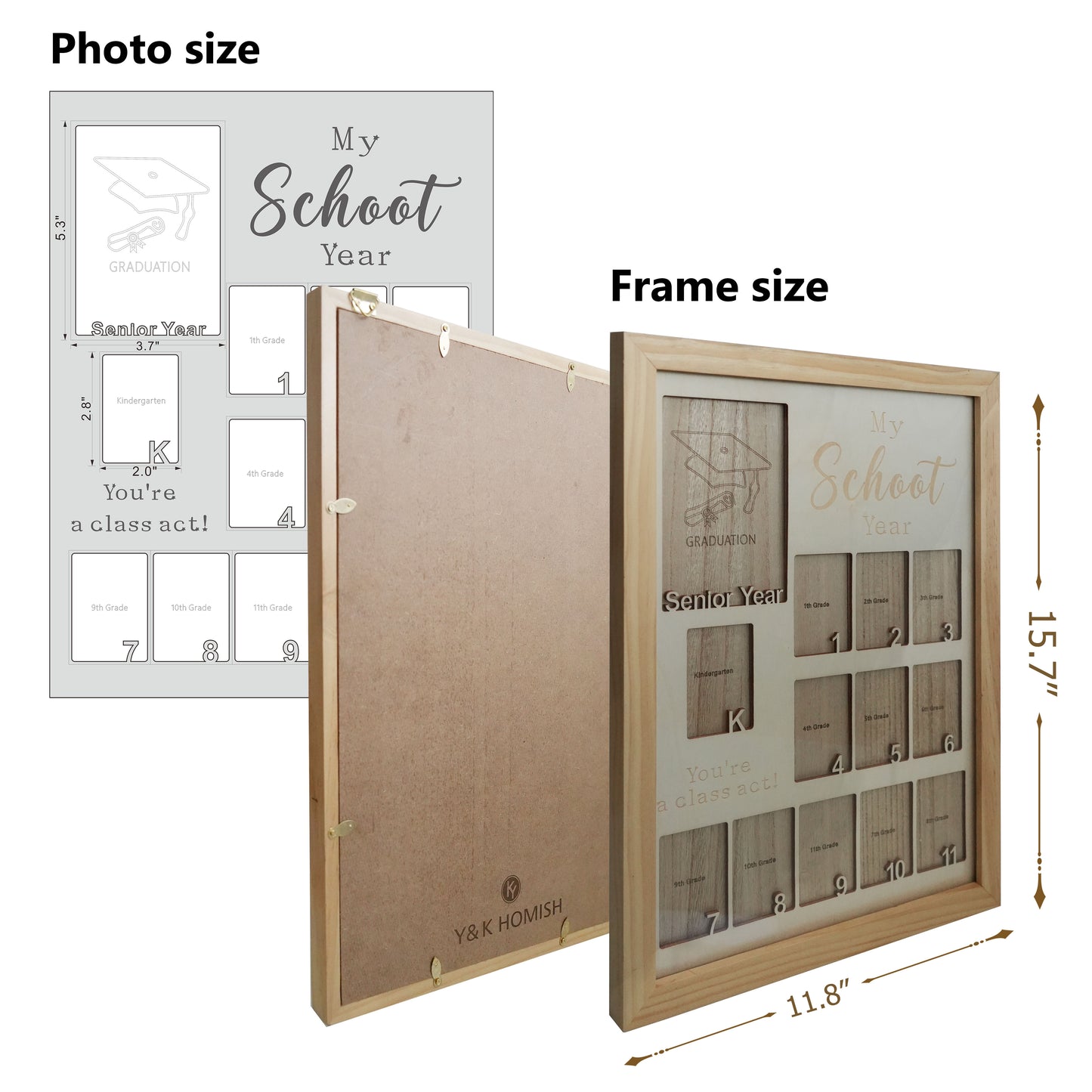 Personalized School Years Photo Frame,Grade School  Picture Frame,Pre K to Graduation School Picture Frame, Graduation Gift