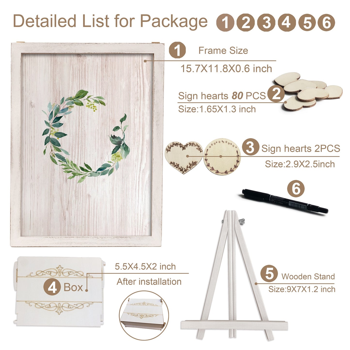 Personalized Acrylic Wedding Guest Book With Garland, Wedding Sign Bundle Set Of Guestbook,Rustic Heart Drop Box,Gift For Couple