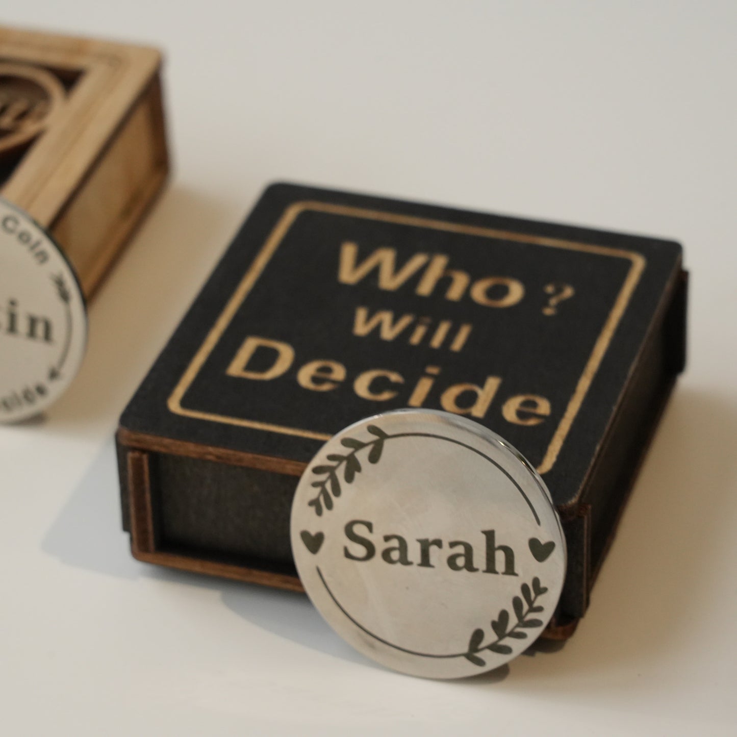 Personalized Decision Coin For The Couple,Classic Decision Maker,Challenge Coin,Decision Coin With Wooden Box,Valentines Gift