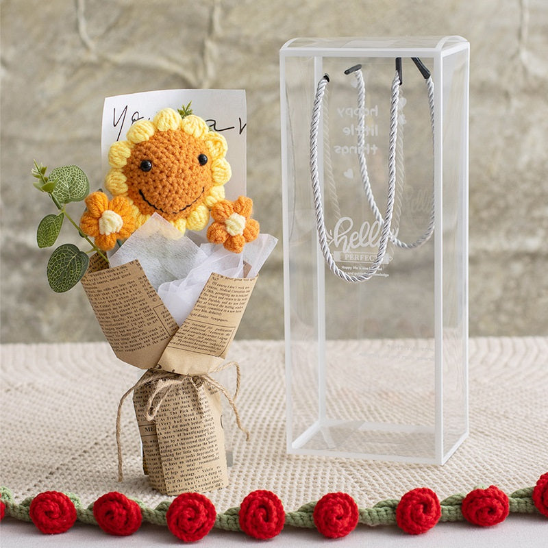 Crochet Flower Bouquet, Hand-Knit Floral Keepsake,  Thoughtful Thank You & Teacher Appreciation Present,  Adorable Long-Lasting Desk Decor