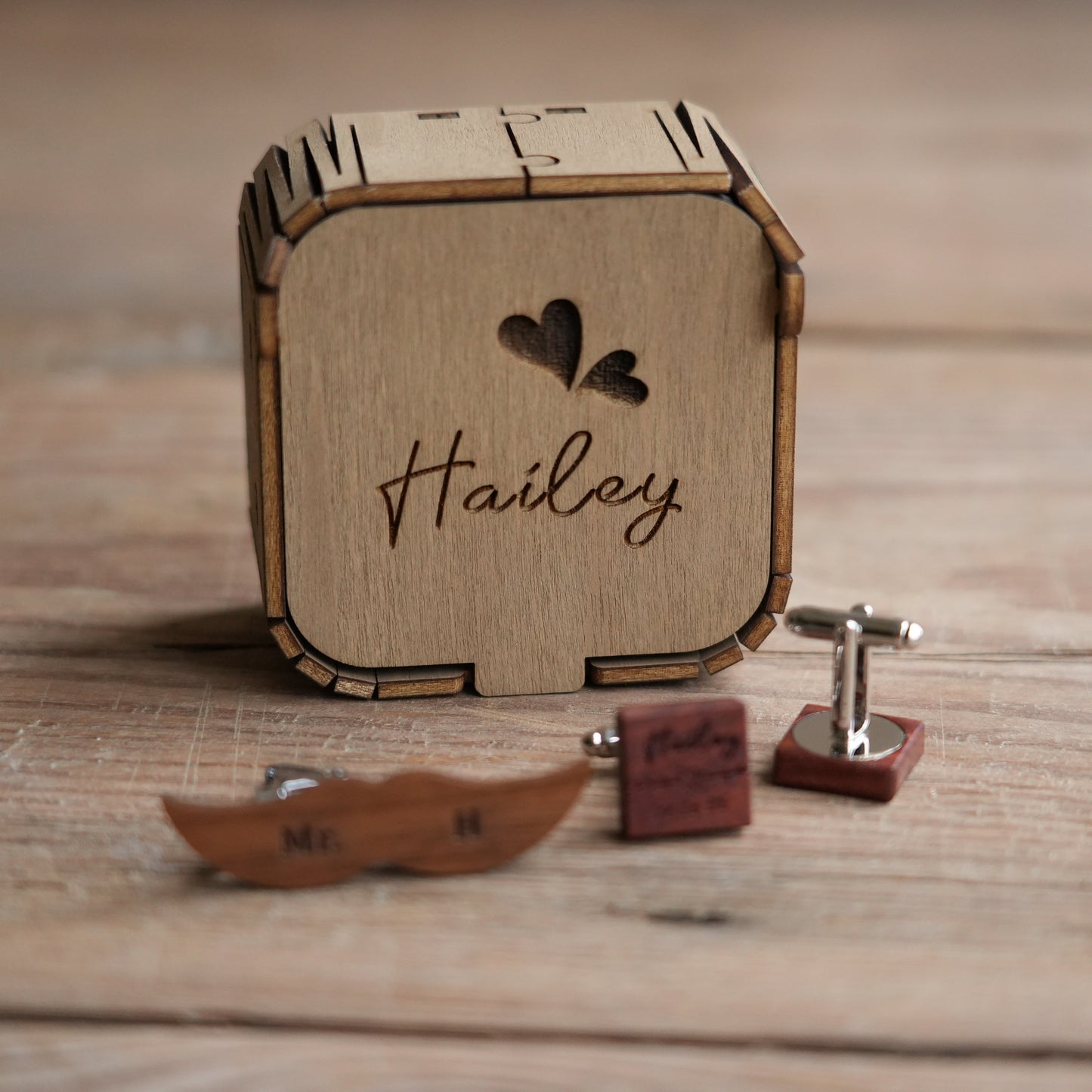 Custom Suit Cufflink & Tie Clip Set With Box, Groomsmen Cufflink,Engraved Wooden Box,Suit Tie  Accessories,Best Man Gift,Anniversary Gift