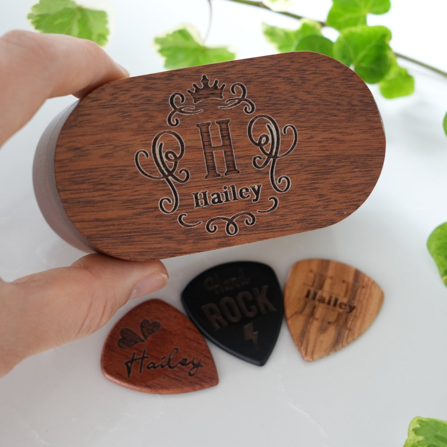 Personalized Wooden Guitar Picks With Chic Box, Custom Guitar Pick Holder,Gift for Guitarist Musician, Plectrum Box Guitar Player Gift