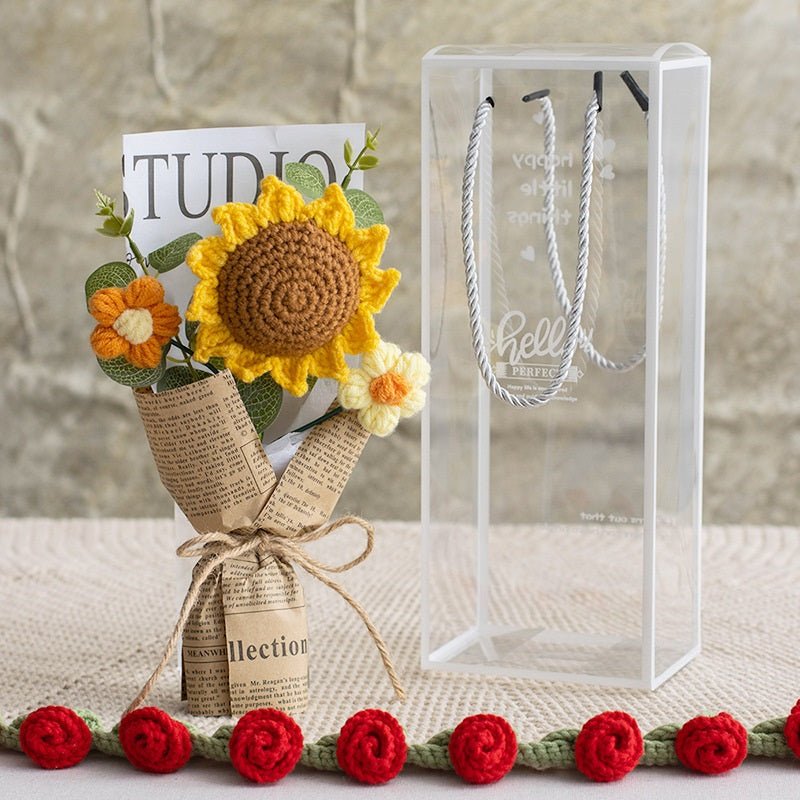 Crochet Flower Bouquet, Hand-Knit Floral Keepsake,  Thoughtful Thank You & Teacher Appreciation Present,  Adorable Long-Lasting Desk Decor