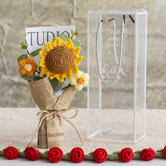 Crochet Flower Bouquet, Hand-Knit Floral Keepsake,  Thoughtful Thank You & Teacher Appreciation Present,  Adorable Long-Lasting Desk Decor