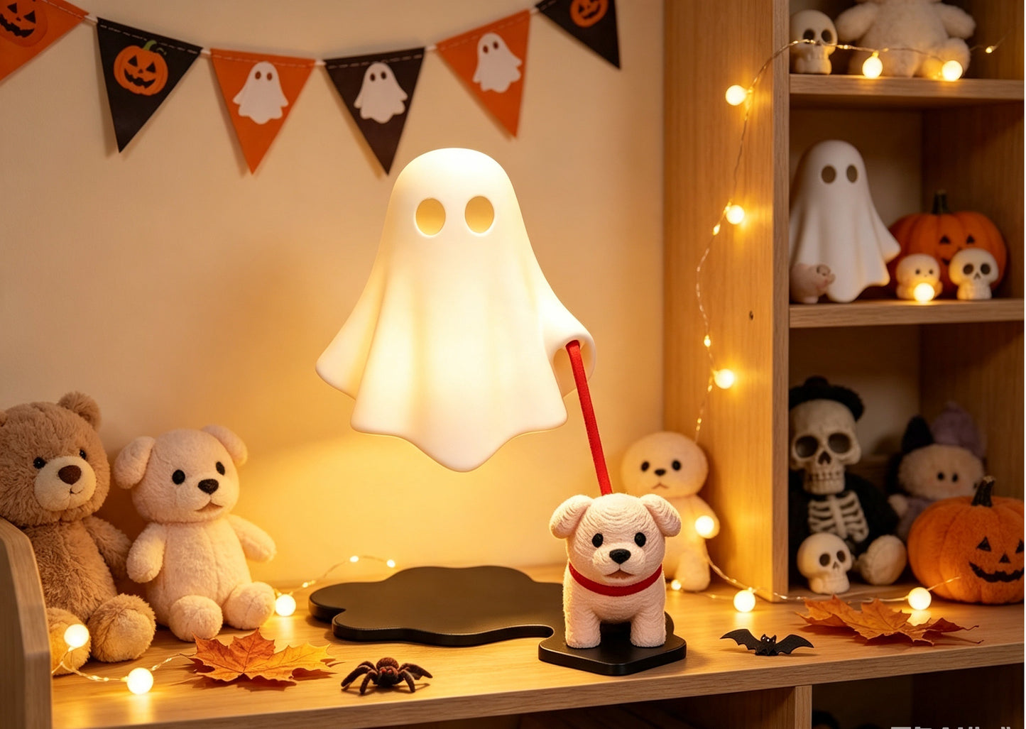 Ghost Dog Night Light, Mini Ghost Puppy  Statue, Halloween Desk & Shelf Decor, Kawaii  Spooky Ornament, Unique Halloween Gift