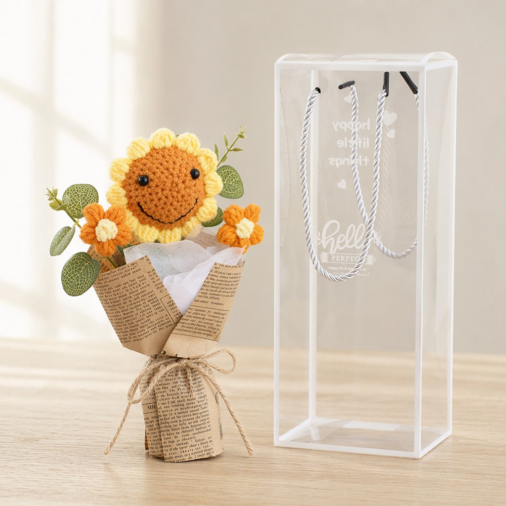 Crochet Flower Bouquet, Hand-Knit Floral Keepsake,  Thoughtful Thank You & Teacher Appreciation Present,  Adorable Long-Lasting Desk Decor