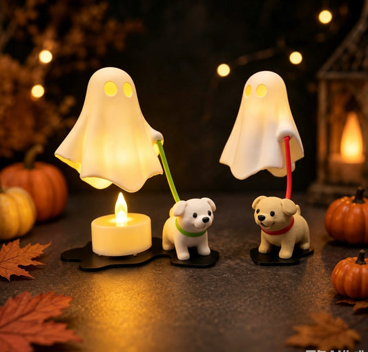 Ghost Dog Night Light, Mini Ghost Puppy  Statue, Halloween Desk & Shelf Decor, Kawaii  Spooky Ornament, Unique Halloween Gift