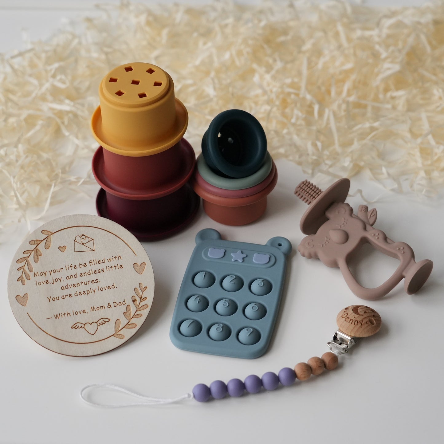 Engraved Silicone Toy With Metal Box,Baby Grinding  Teeth Toys,Baby Shower Gift,First Teething Toy,Sensory  Teether Food Grade Silicone