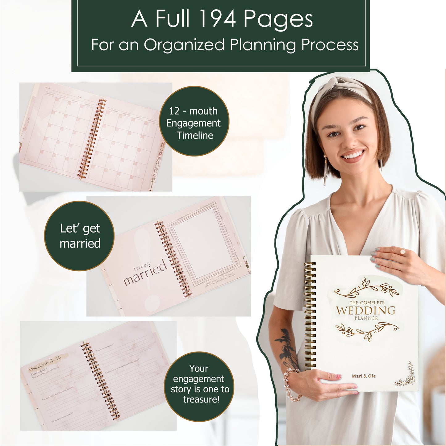Wedding Planner Book & Organizer Personalized，Wedding Book Planner for Itinerary ， Engagement Gift for Bride, Wedding Book Party Checklist
