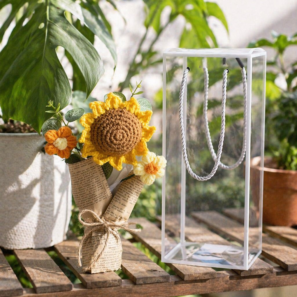 Crochet Flower Bouquet, Hand-Knit Floral Keepsake,  Thoughtful Thank You & Teacher Appreciation Present,  Adorable Long-Lasting Desk Decor