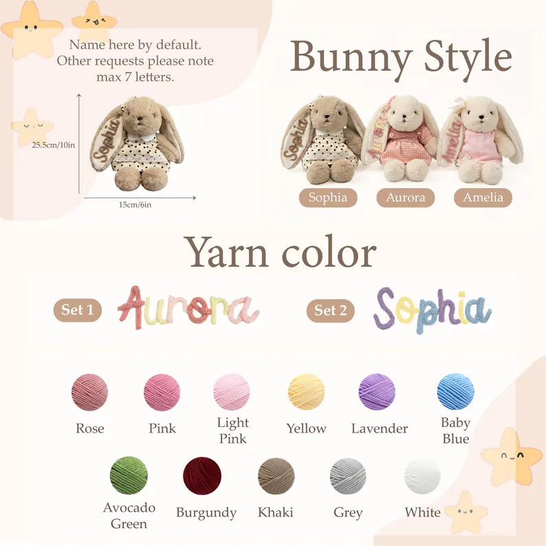 Personalized Plush Bunny Toy with Custom Embroidered Name - Soft Stuffed Animal Girl's Gift & Nursery Decor