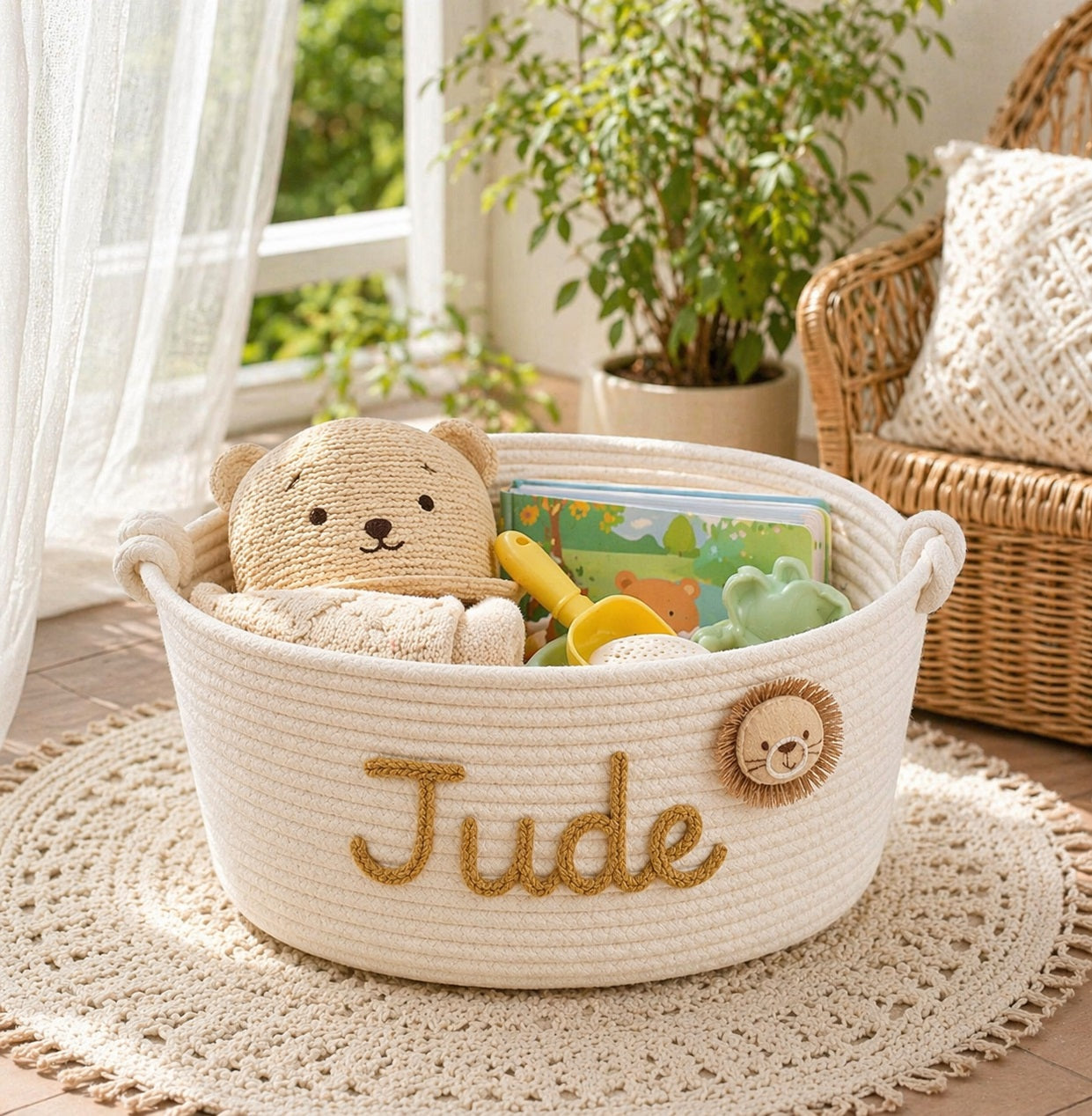 Personalized Rope Baby Storage Basket,  Custom Nursery Organizer Bin, Baby Shower  Gift Basket for Neutral Nursery Decor