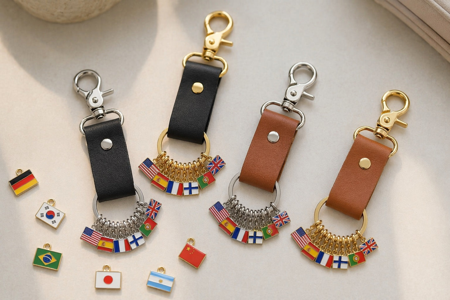 Personalized Leather Flag Keychain, Custom  Country Flag Bag Charm, Travel Souvenir Gift,  Traveler Keepsake Accessory