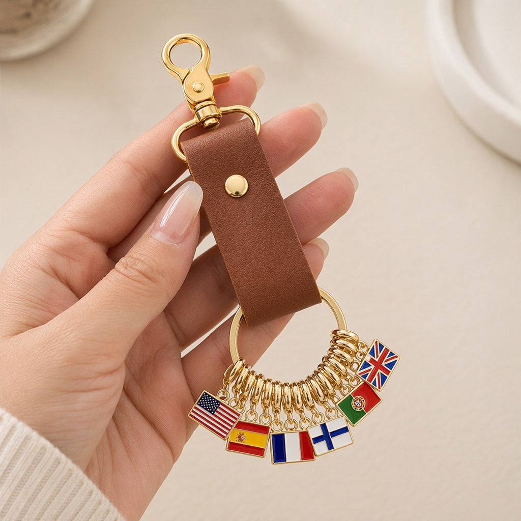 Personalized Leather Flag Keychain, Custom  Country Flag Bag Charm, Travel Souvenir Gift,  Traveler Keepsake Accessory