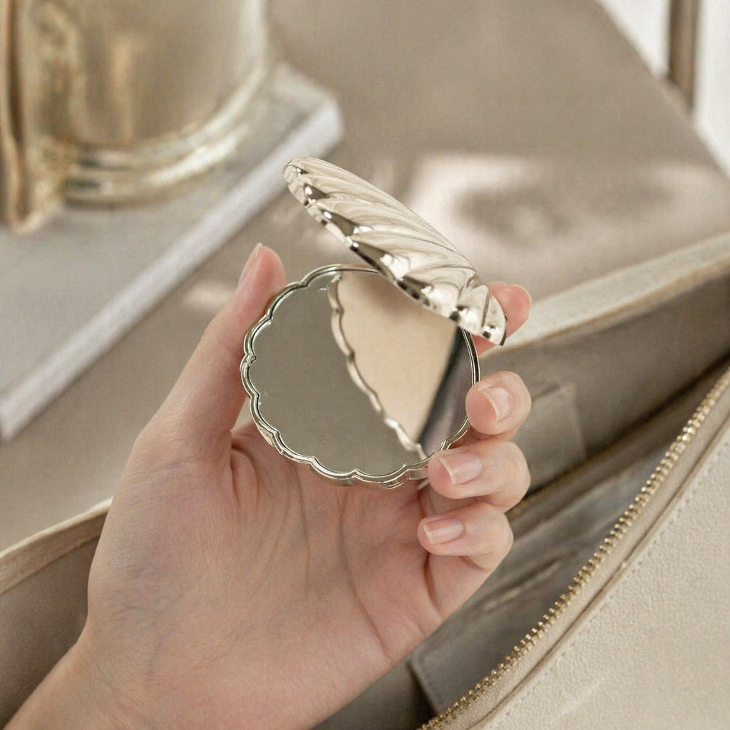 Personalized Seashell Compact Pocket Mirror,  Custom Engraved Name Makeup Mirror, Beach  Themed Bridesmaid Gift & Wedding Favor