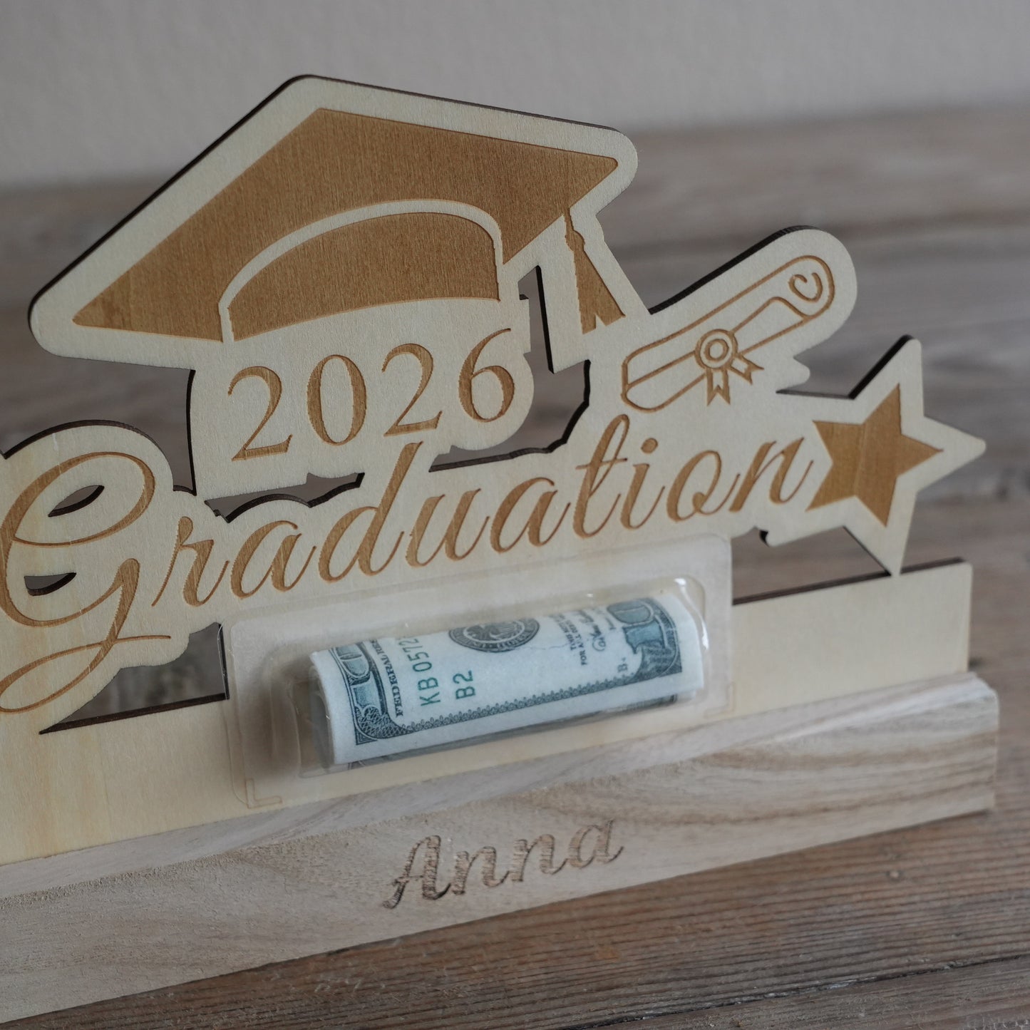 Personalized Graduation Standing Sign With Money, Wooden Funny Cash Gift,Money Holder Gift for Grad, High School Graduation,Class Of Year