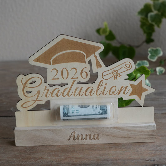 Personalized Graduation Standing Sign With Money, Wooden Funny Cash Gift,Money Holder Gift for Grad, High School Graduation,Class Of Year