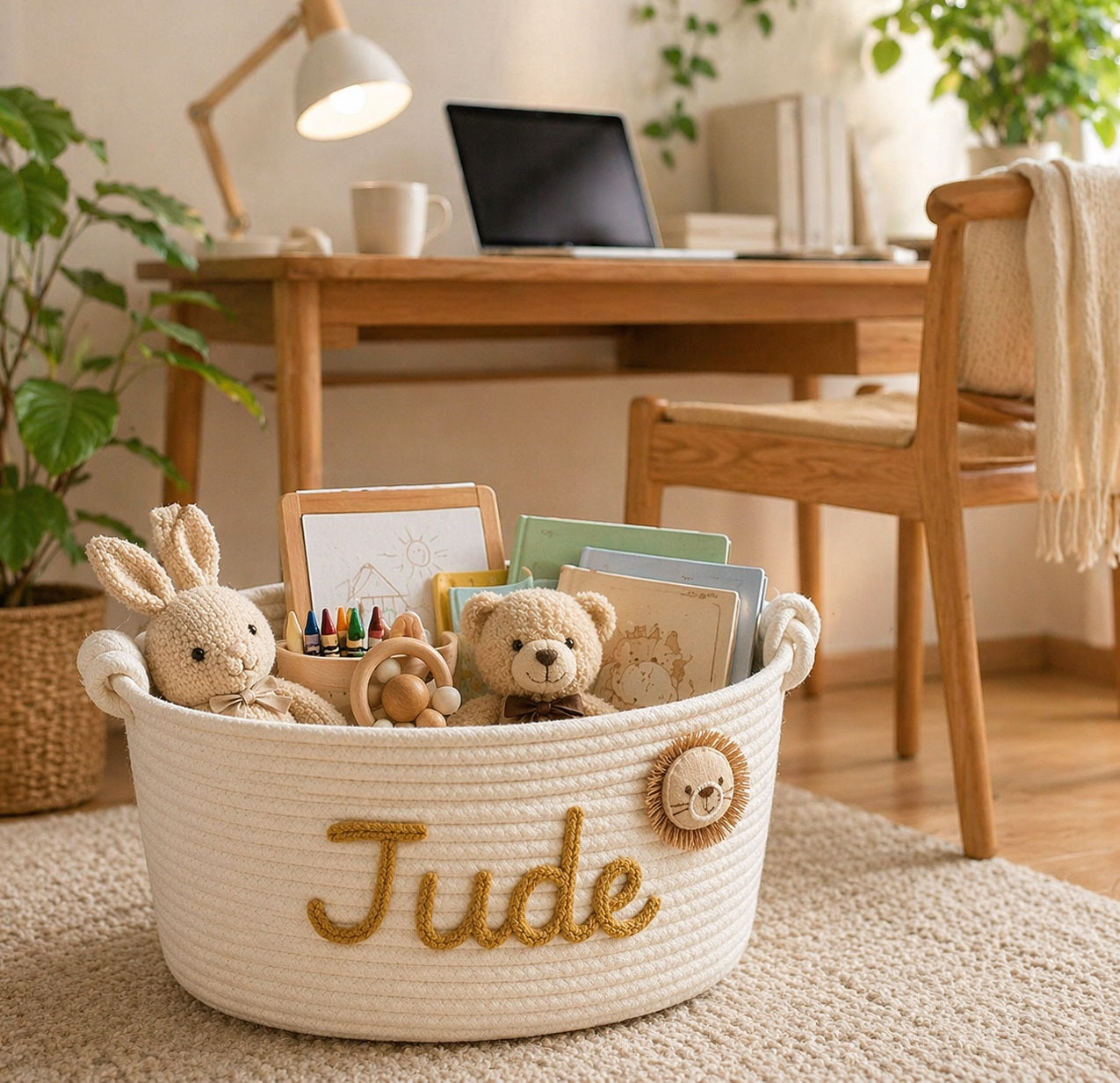 Personalized Rope Baby Storage Basket,  Custom Nursery Organizer Bin, Baby Shower  Gift Basket for Neutral Nursery Decor