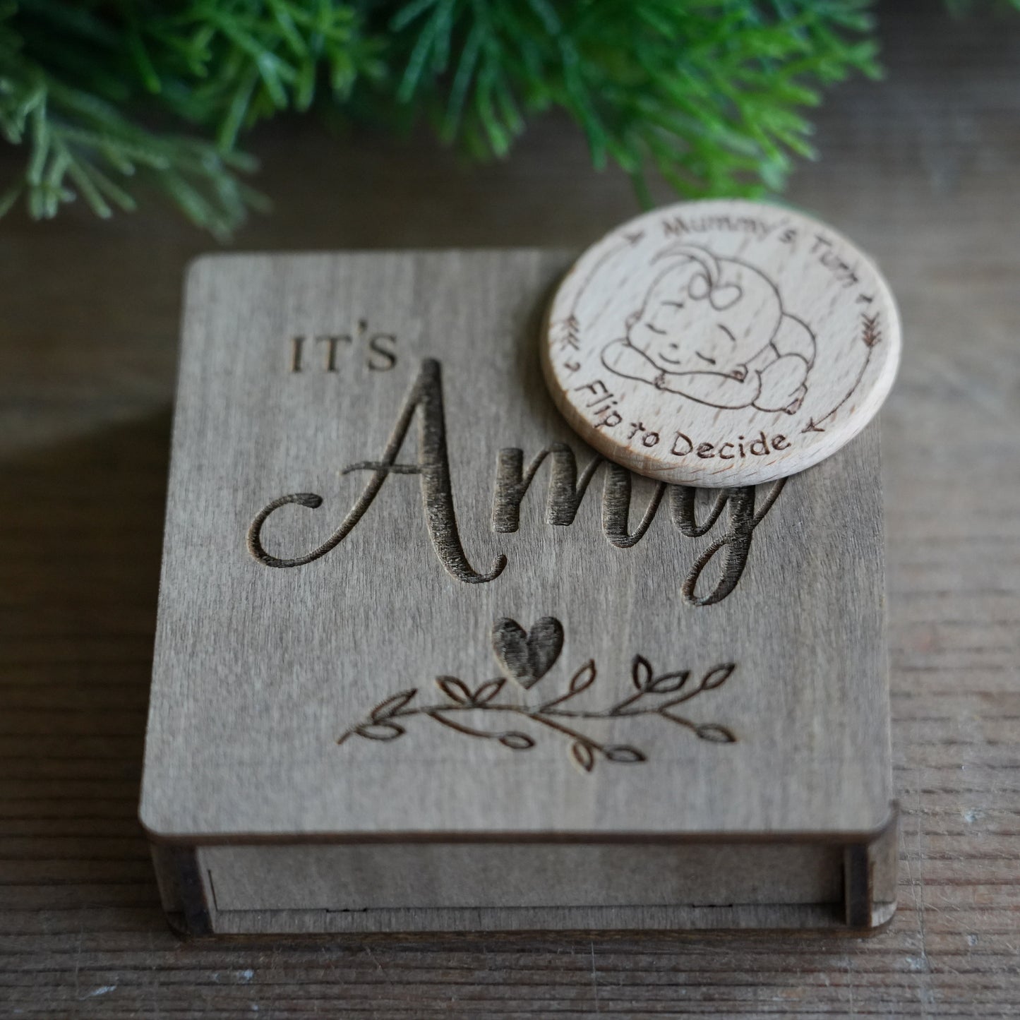 Personalized Baby Decision Coin With Wooden Box And Card,Wooden Coin,Engraved Parent Decision  Flip Coin,Baby Shower Gift