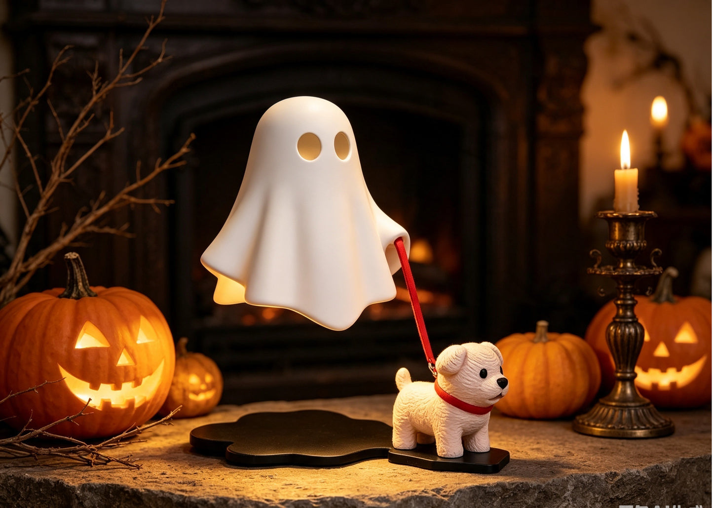 Ghost Dog Night Light, Mini Ghost Puppy  Statue, Halloween Desk & Shelf Decor, Kawaii  Spooky Ornament, Unique Halloween Gift