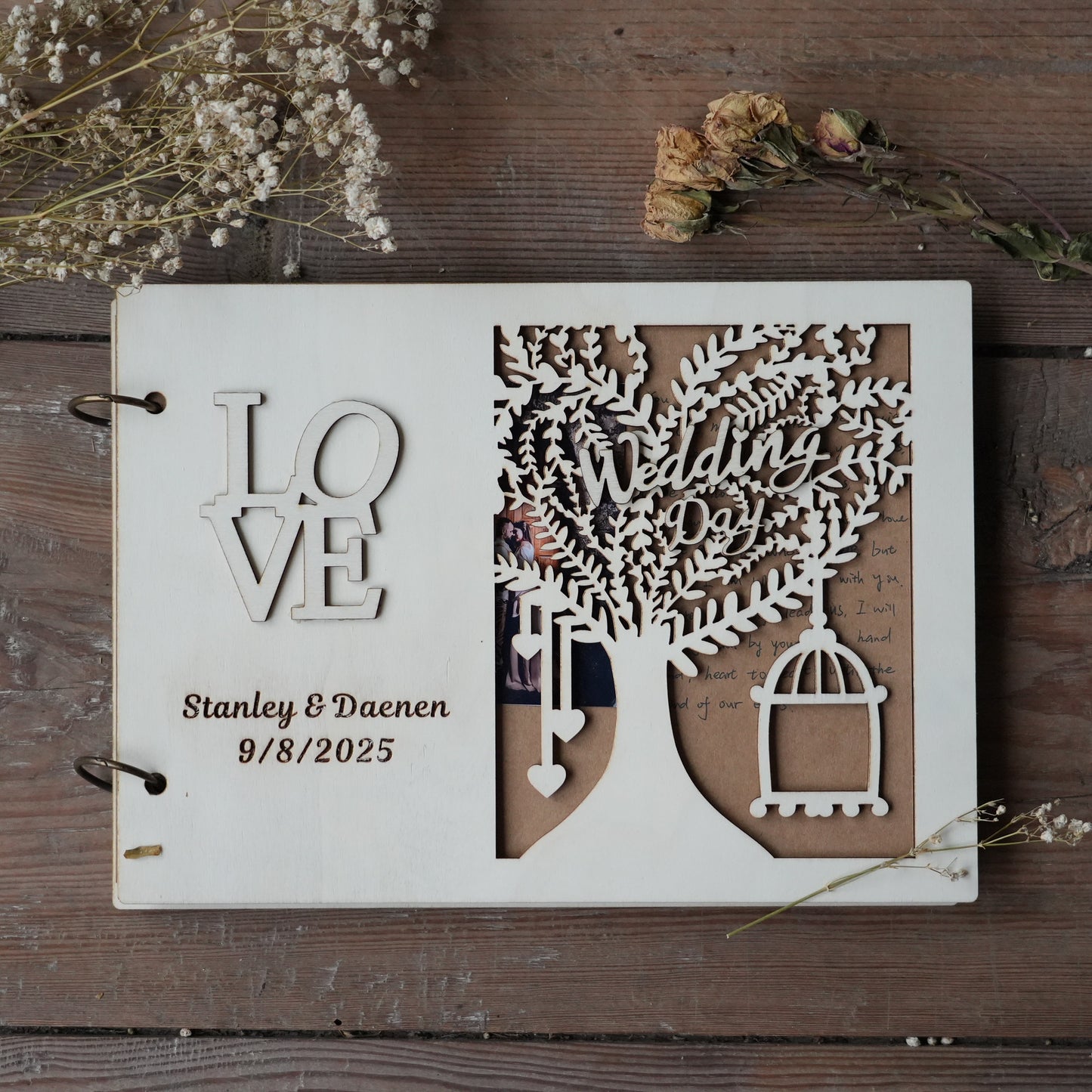 Personalized Wooden Wedding Guest Book,Elegant  Wooden Wedding Keepsake,Memory Album,Custom  Rustic Sign Book for Reception