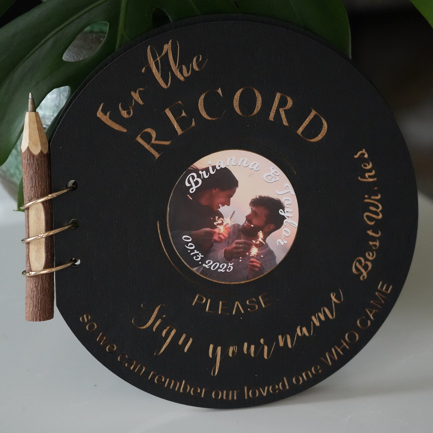 Custom Vinyl Record Guest Book,Guest Book With  Pen,Welcome Wedding Signs,Wooden Wedding Decor, Photo Album Cover