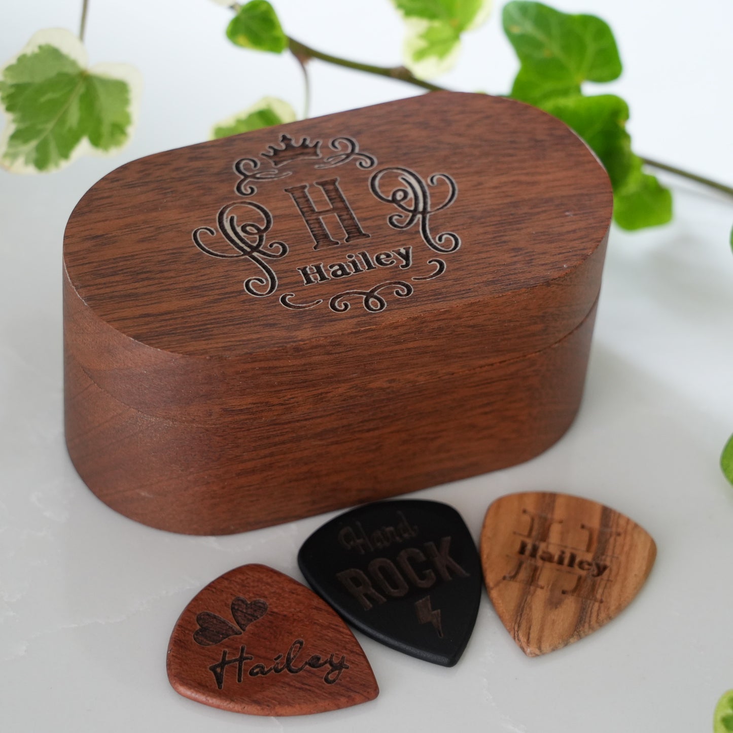 Personalized Wooden Guitar Picks With Chic Box, Custom Guitar Pick Holder,Gift for Guitarist Musician, Plectrum Box Guitar Player Gift