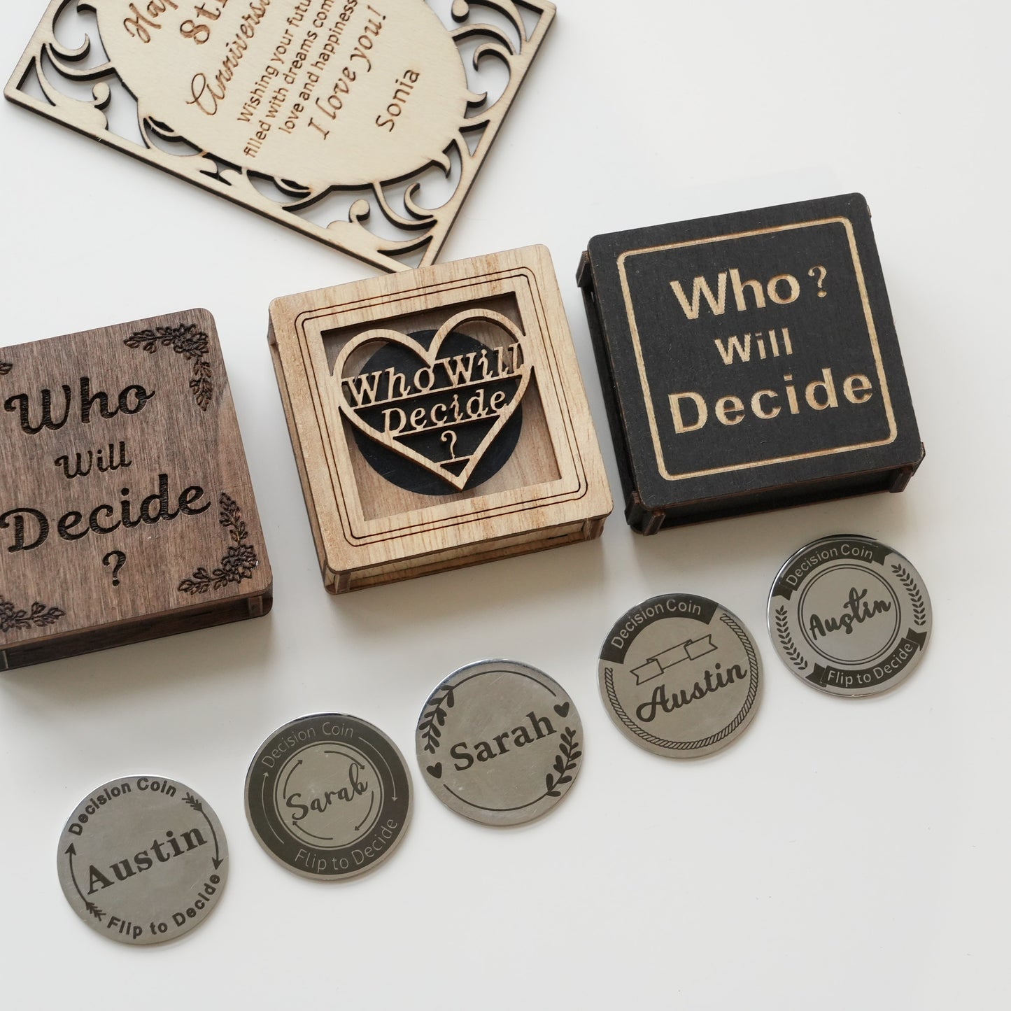 Personalized Decision Coin For The Couple,Classic Decision Maker,Challenge Coin,Decision Coin With Wooden Box,Valentines Gift