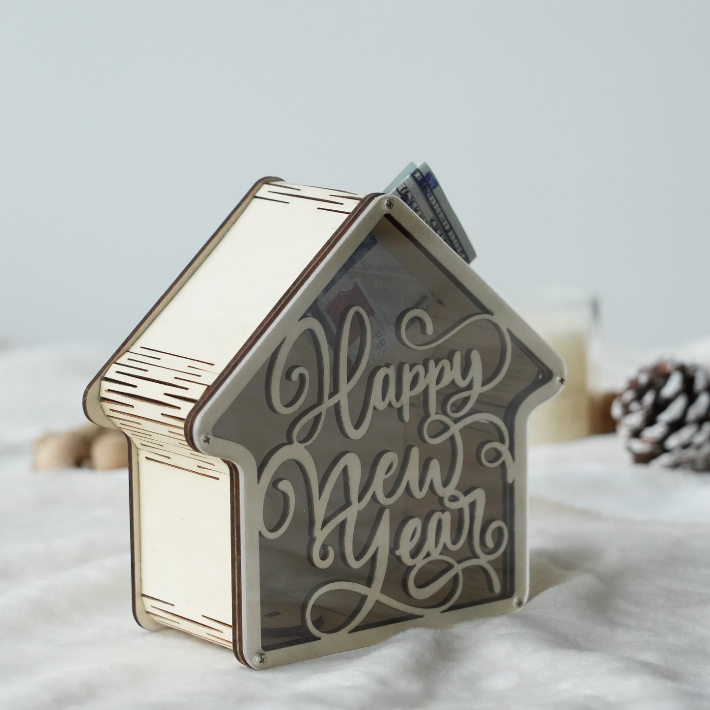 Personalized Wooden Piggy Bank,House Shaped Piggy Bank,Happy New Year,Christmas Gifts,Nursery  Decor,Wood Money Box For Kids