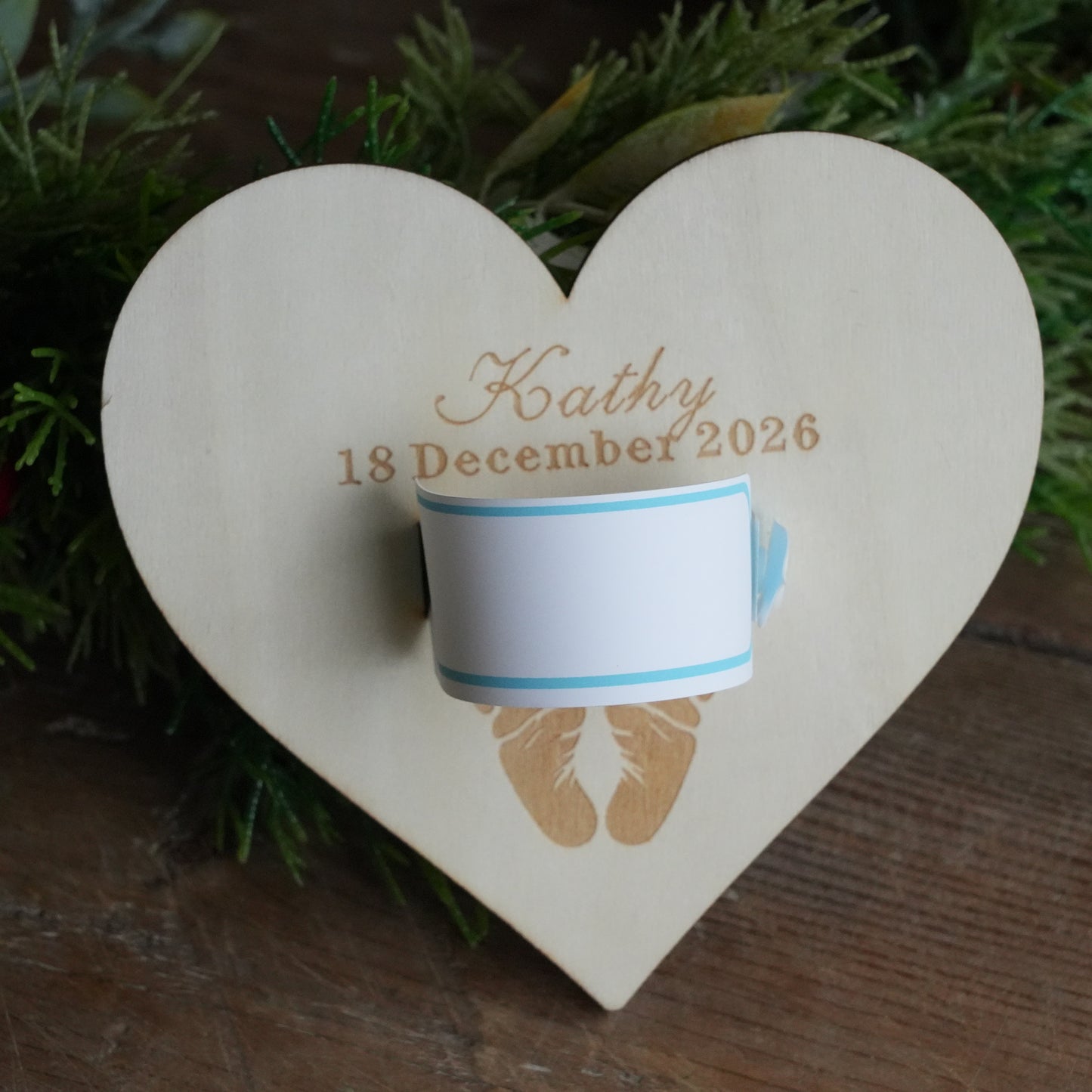 Personalized Baby Maternity Bracelet Holder, Wooden Heart Keepsake,Souvenir For Birth,Birth Gift Idea, Baby Information Support,Newborn Photo Souvenir