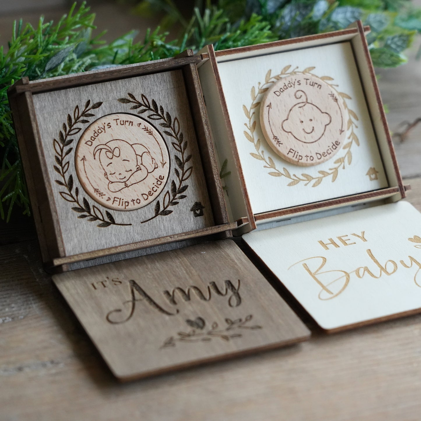 Personalized Baby Decision Coin With Wooden Box And Card,Wooden Coin,Engraved Parent Decision  Flip Coin,Baby Shower Gift