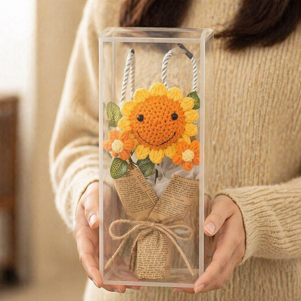 Crochet Flower Bouquet, Hand-Knit Floral Keepsake,  Thoughtful Thank You & Teacher Appreciation Present,  Adorable Long-Lasting Desk Decor