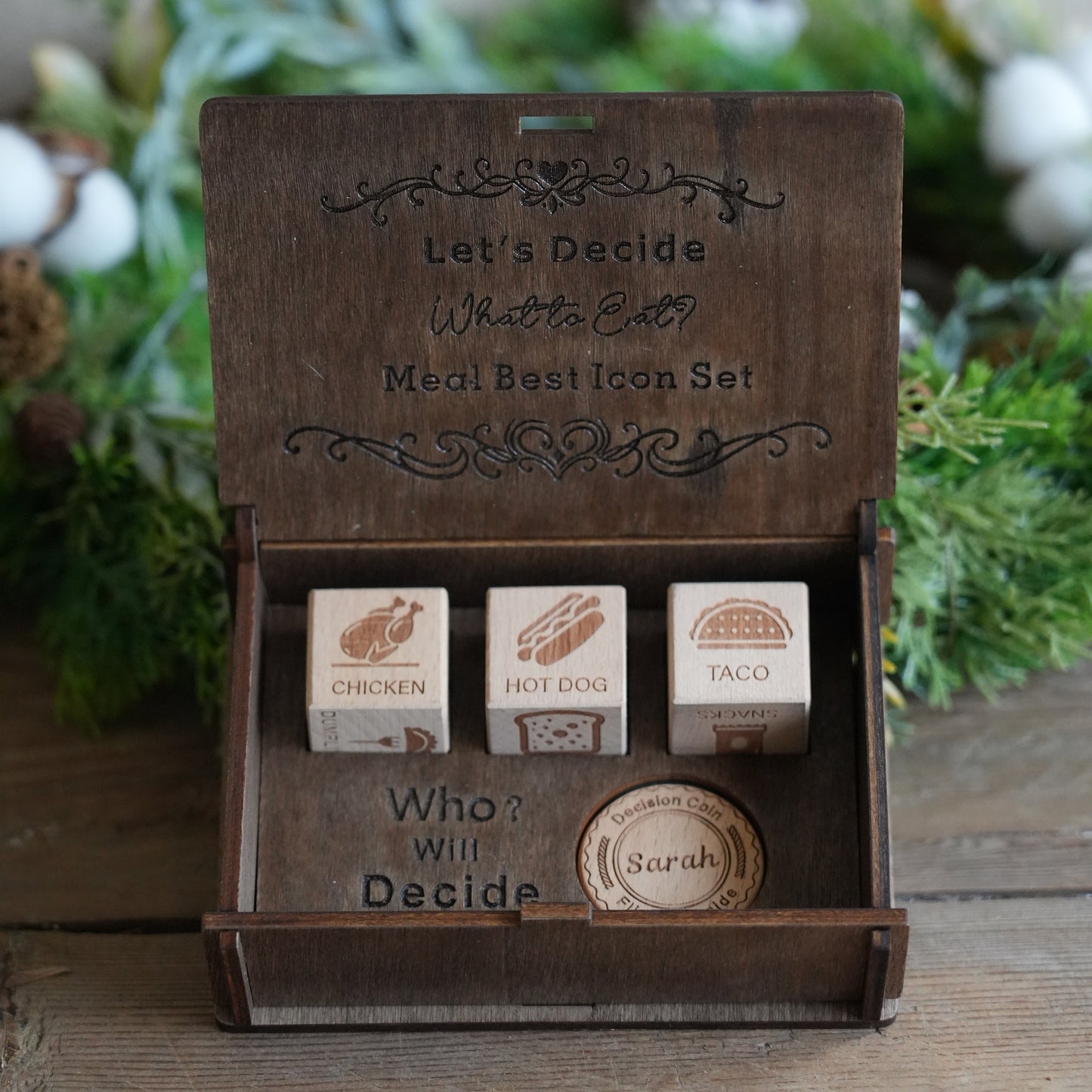 Personalized Decision Dice Set With Box,WoodenDice With Box,What To Eat Dice,Couples Dinner Idea Dice,12 Food Options Dice&;