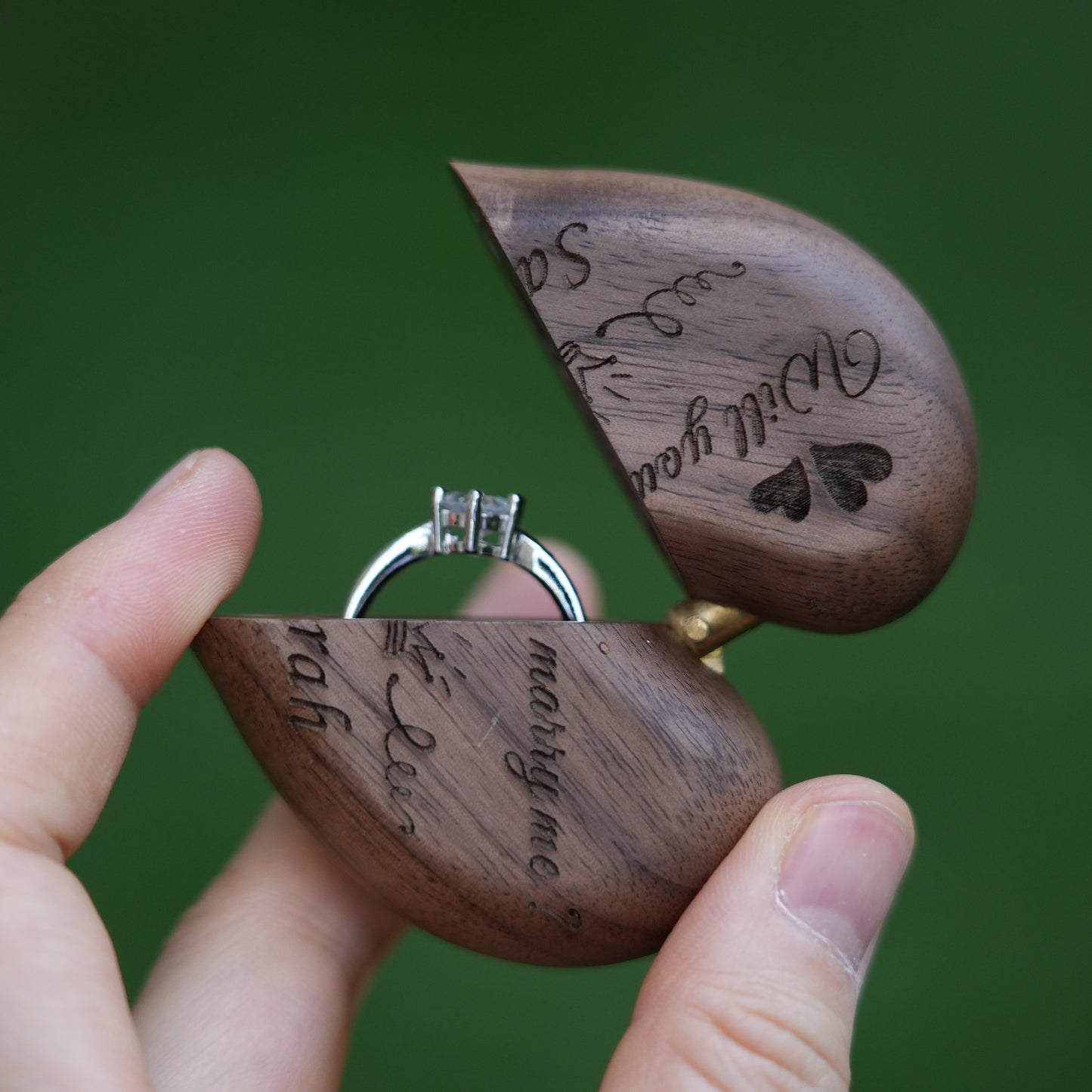 Custom Heart Shaped Wooden Ring Box,Anniversary Gift For Couple,Wedding Engagement Ring Box,Perfect Ring Bearer Gift