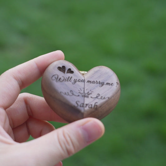 Custom Heart Shaped Wooden Ring Box,Anniversary Gift For Couple,Wedding Engagement Ring Box,Perfect Ring Bearer Gift